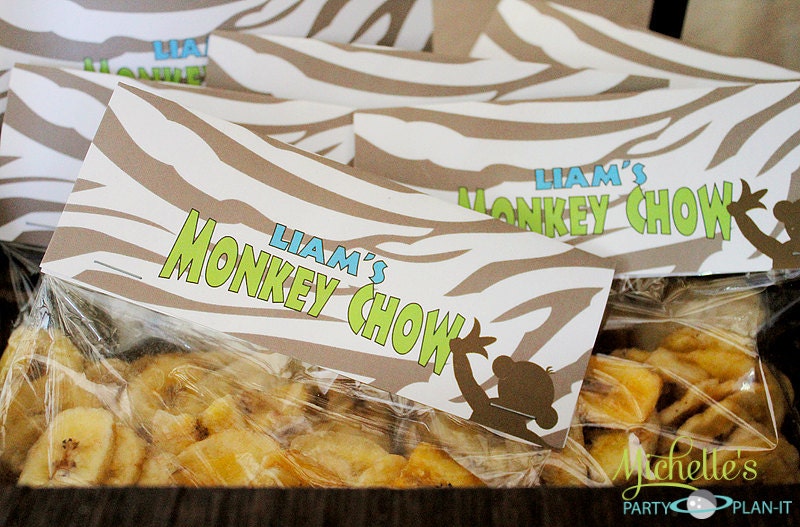 Set of 10 Personalized Safari Jungle Favor Bag Toppers Monkey Chow Il_570xn