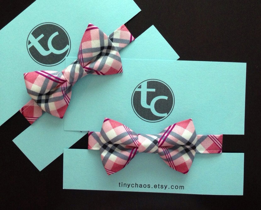 Pink and Black Plaid Bow Tie for Baby and Toddler - Perfect for Weddings or Portraits