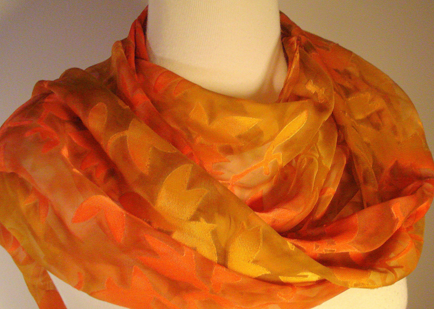 Woodland Branches Long Silk Scarf or Wrap Hand Painted in Gold and Copper - wildgingersilk