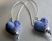 Sterling Silver and Handmade Lampwork Glass Lavender Heart  Drop Earrings SRA FHF