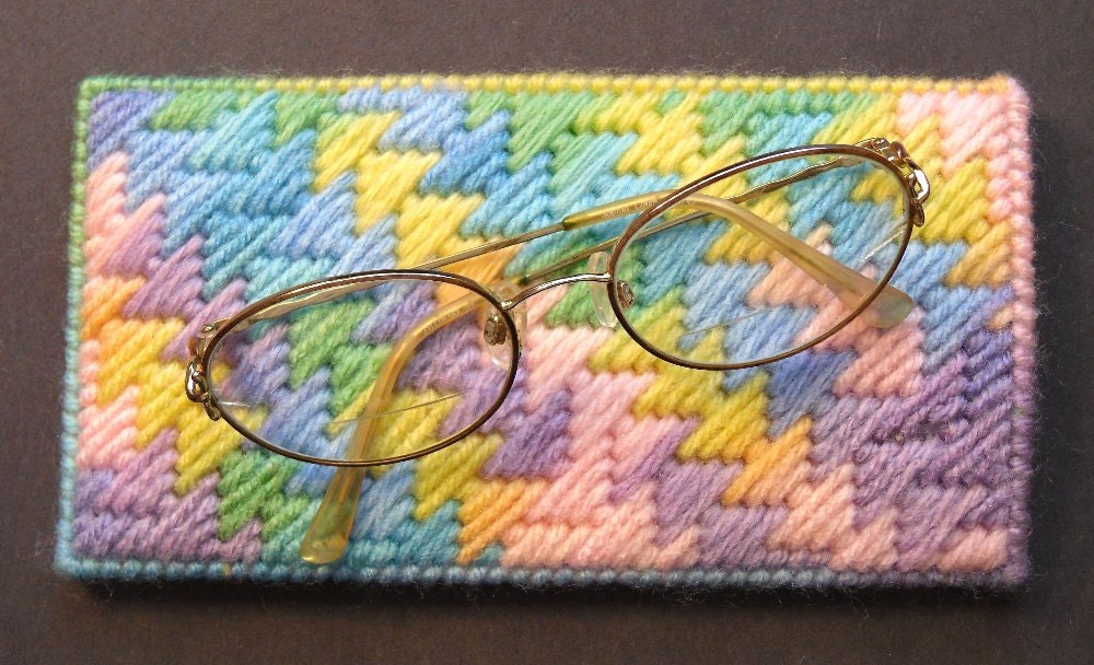 Eyeglass Case Handmade Plastic Canvas Needlepoint by gailscrafts