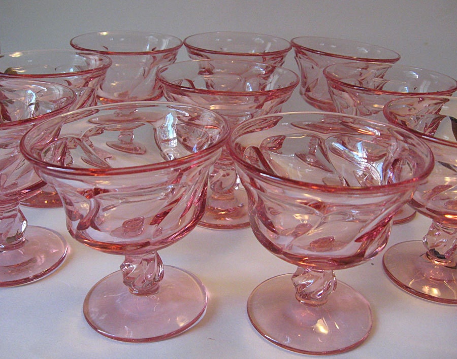 10 Fostoria Glass Jamestown Pink Sundae Cups or by FabFunkyFinds