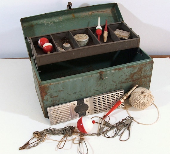 Vintage Fishing Tackle Box and Tackle by TagSaleFinds on Etsy