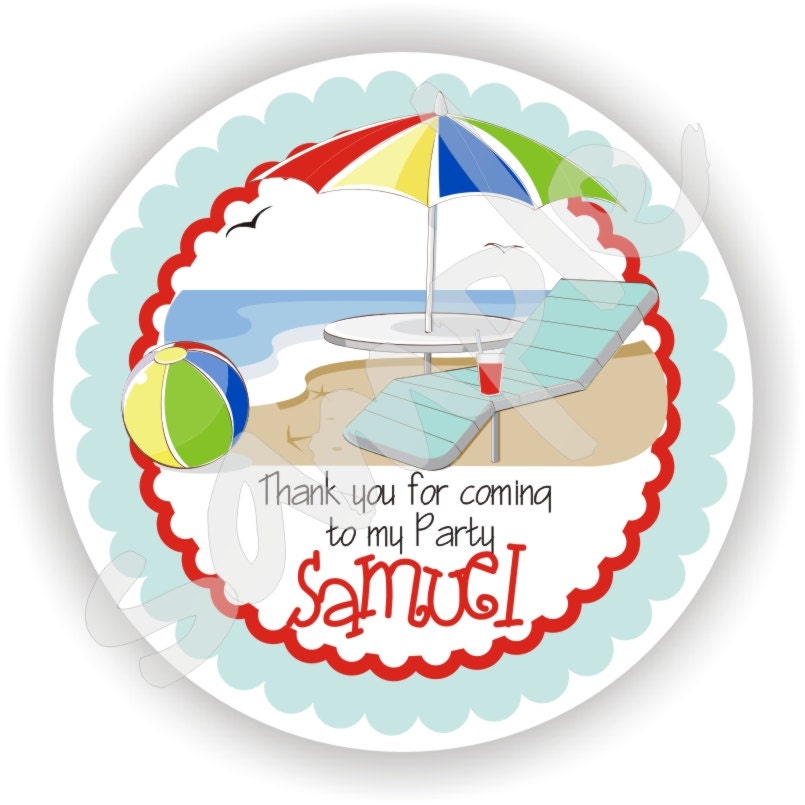 40 Thank You 2 inch circle Stickers - Birthday - Baby Shower - Envelope Seal - Address Label - Beach Theme - Personalized Il_570xn