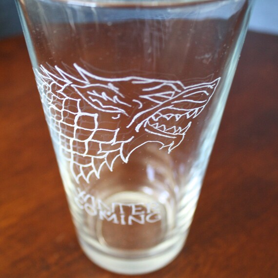 Items similar to Game of Thrones, House Stark, Beer Glass, Etched Glass