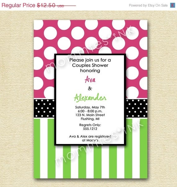 HOLIDAY SALE 10% off Fun Stripes and Dots Couples Shower Invite - PRINTABLE Invitation Design Il_570xn