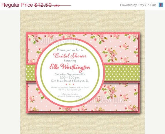 HOLIDAY SALE 10% off Shabby Chic Vintage Pink Roses Bridal Shower Invite - PRINTABLE Invitation Design Il_570xn