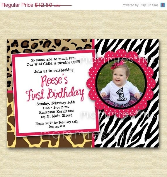 HOLIDAY SALE 10% off Wild Animal Print Custom Photo Birthday Invitation - PRINTABLE Invitation Design Il_570xn