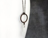 Crystal Quartz Necklace in Antique Brass - Simple Natural Geometric Jewelry - etco