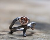 Silver Gold Branch Peach CZ Engagement Ring - Sparkle Bark - NangijalaJewelry Silver Gold Branch Peach CZ Engagement Ring - Sparkle Bark - NangijalaJewelry