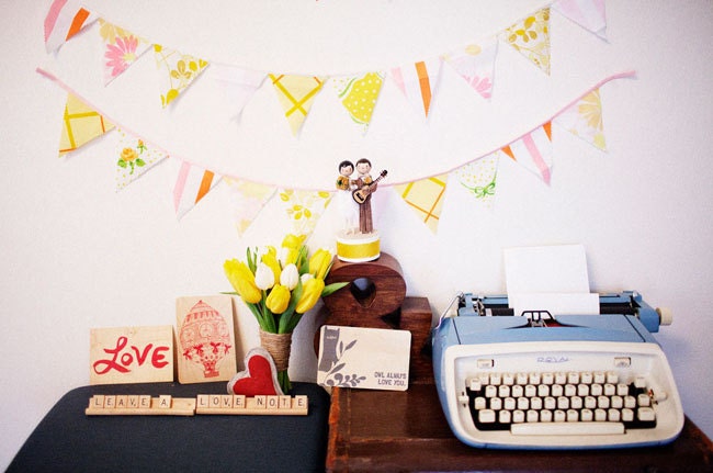 Pink Lemon Fresca Fabric Bunting Pennant Garland Decoration 9 Feet / Romantic Vintage and Handmade Wedding Il_570xn