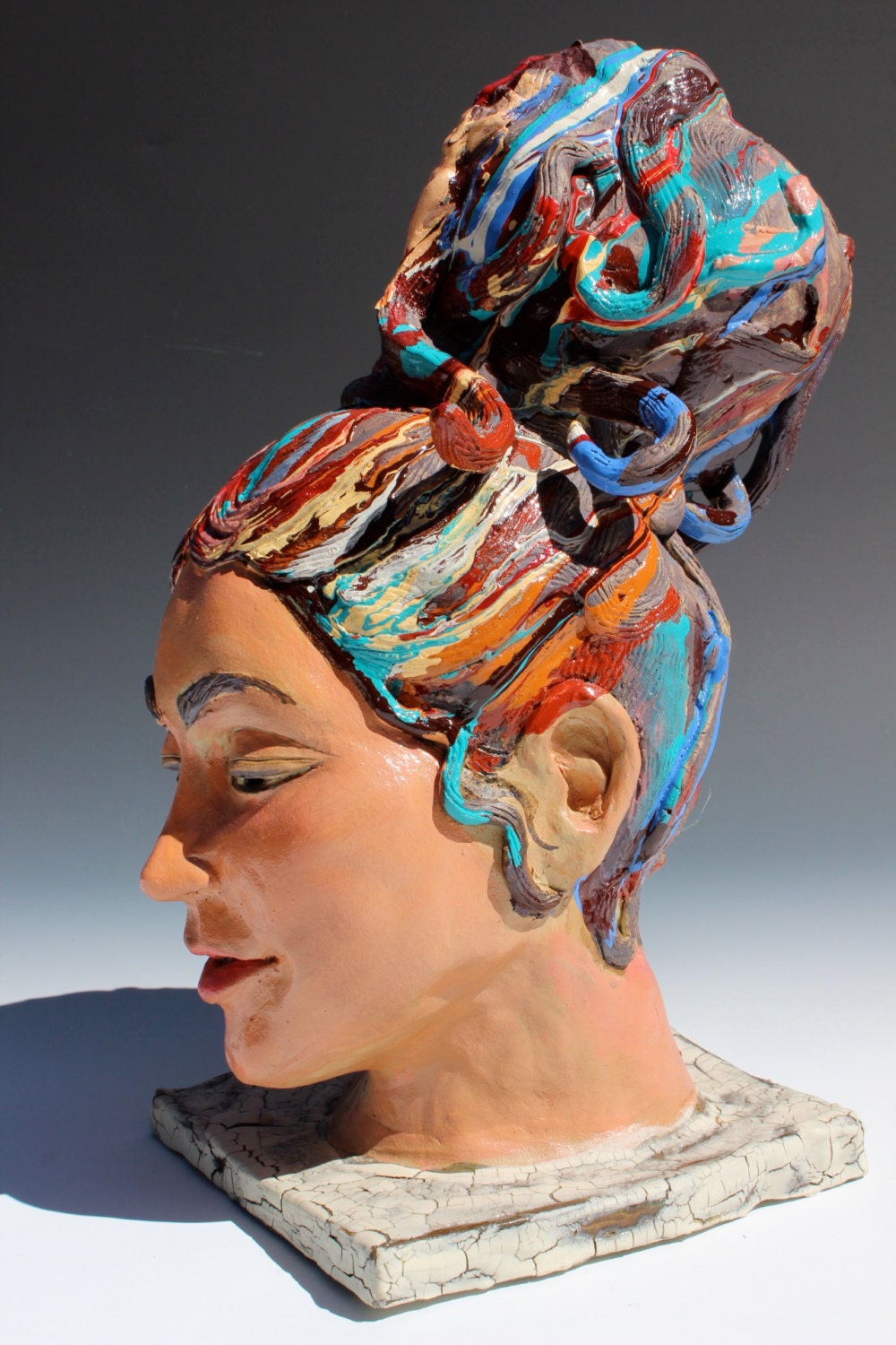 Ceramic Bust Portrait Sculpture Head Of A Woman By AdrienArt