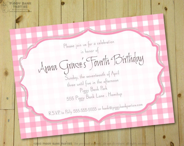 GIRLIE GINGHAM Invitation - Personalized DIY Printable Birthday, Baby or Bridal Shower Invite Il_570xn