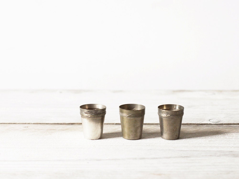 Tiny silver plated French tumblers, Three vintage aperitif tumblers, Digestive cups - FrenchFind