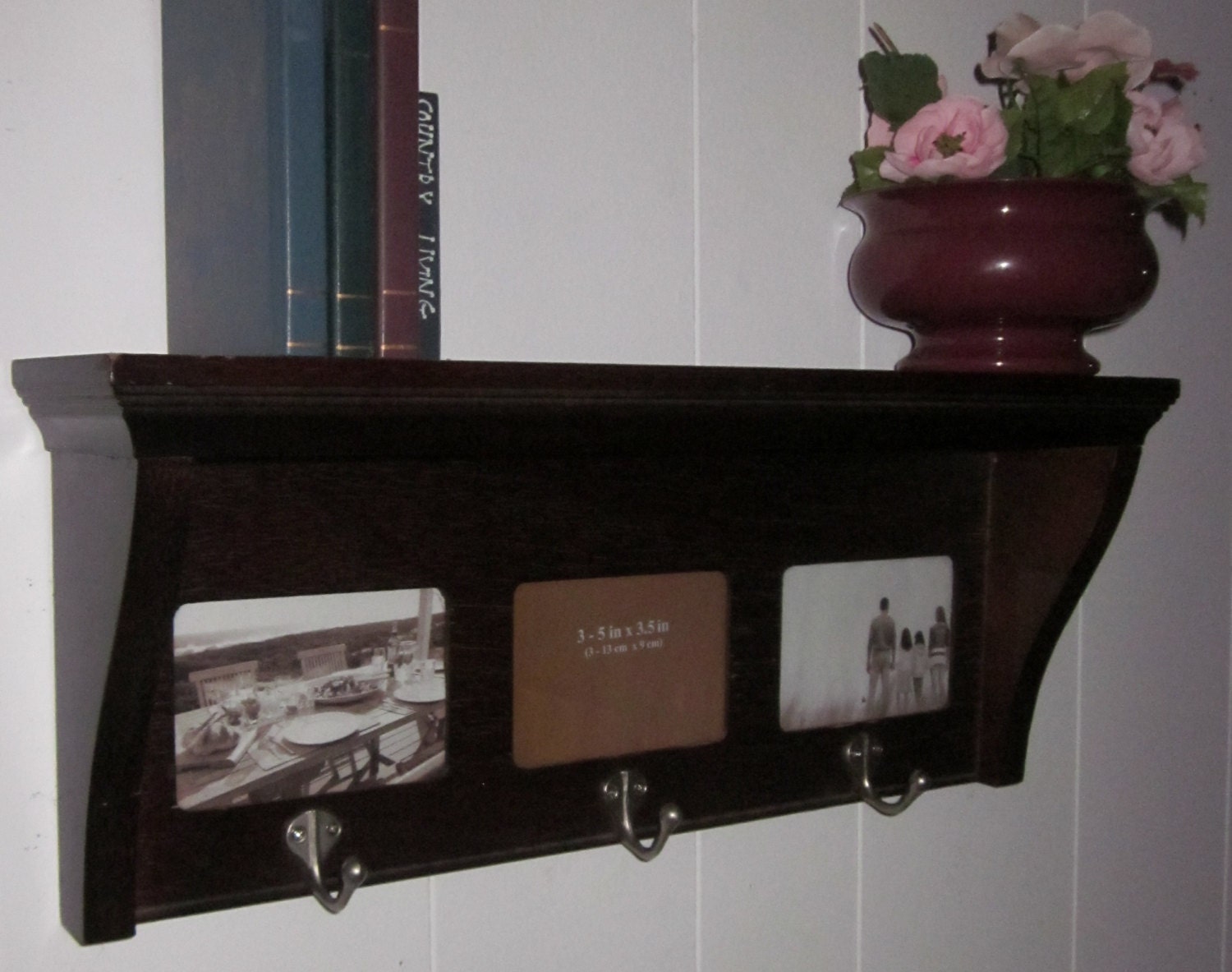 Large Wood Shelf/Coat Rack Picture Frame with Three by Fivendime