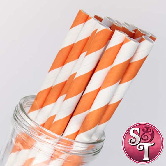 Stripe Orange Party Paper Straws - Cake Pop Sticks - Pixie Sticks - Qty 25 Il_570xn