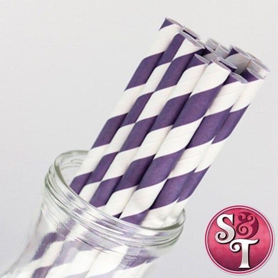 Stripe Purple Party Paper Straws - Cake Pop Sticks - Pixie Sticks - Qty 25 Il_570xn