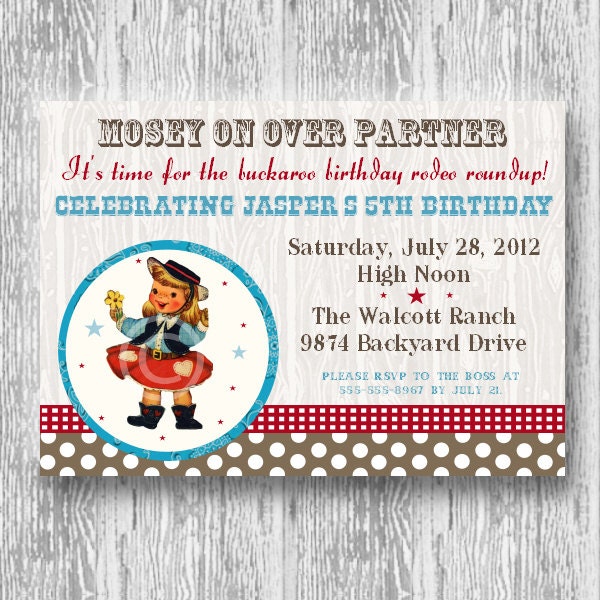 Vintage Buckaroo Cowgirl Invitation for Birthday Party or Baby Shower - Girls DIY Printable Invite by BeeAndDaisy Il_570xn
