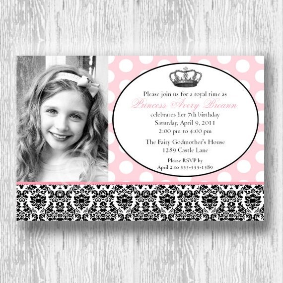 Princess Invitation for Birthday Party or Baby Shower - Girls DIY Vintage Tiara Damask Printable Invite by BeeAndDaisy Il_570xn