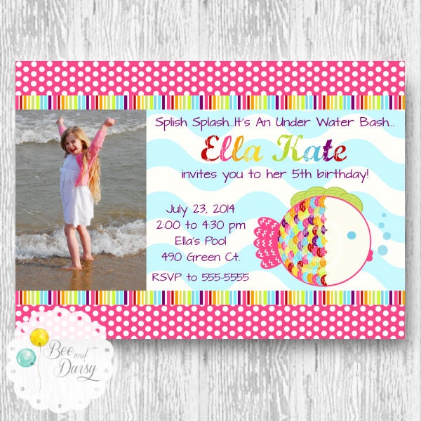Rainbow Fish Printable Custom Photo Invite for Birthday Party or Baby Shower DIY Invitation by BeeAndDaisy Il_570xn