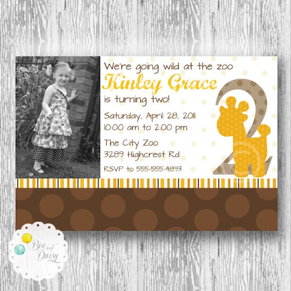 Sweet Giraffe Invitation for Birthday Party or Baby Shower - DIY Girls Boys Printable Photo Invite by Bee and Daisy Il_570xn