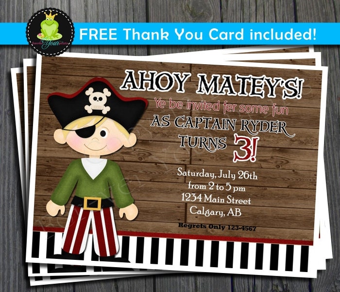 Pirate Birthday Invitation - Includes FREE Thank You Card Il_570xn