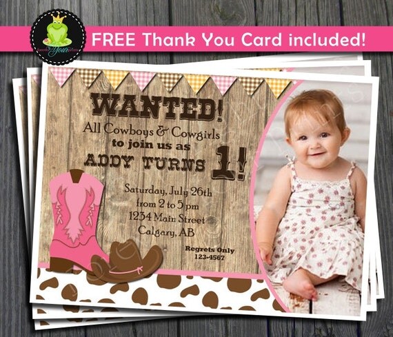 Cowgirl Birthday Invitation - FREE Thank You Card included Il_570xn