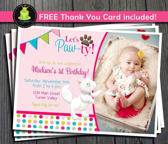 Kitty Birthday Invitation - FREE Thank You Card included Il_570xn