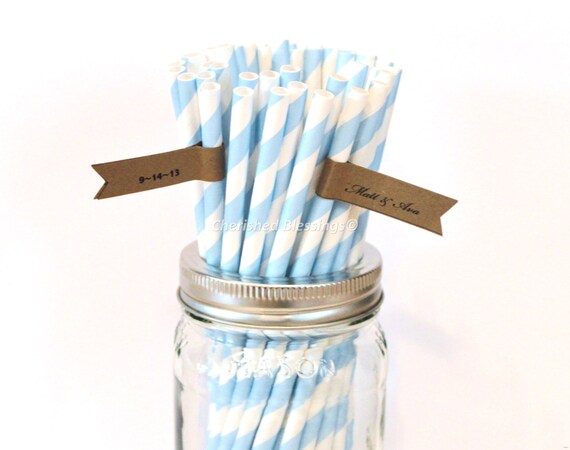 50 Blue Paper Straws, Baby Blue Striped Paper Straws, Powder Blue Paper Straws, Baby Shower, Wedding Straws, Birthday Party, Made in USA Il_570xn
