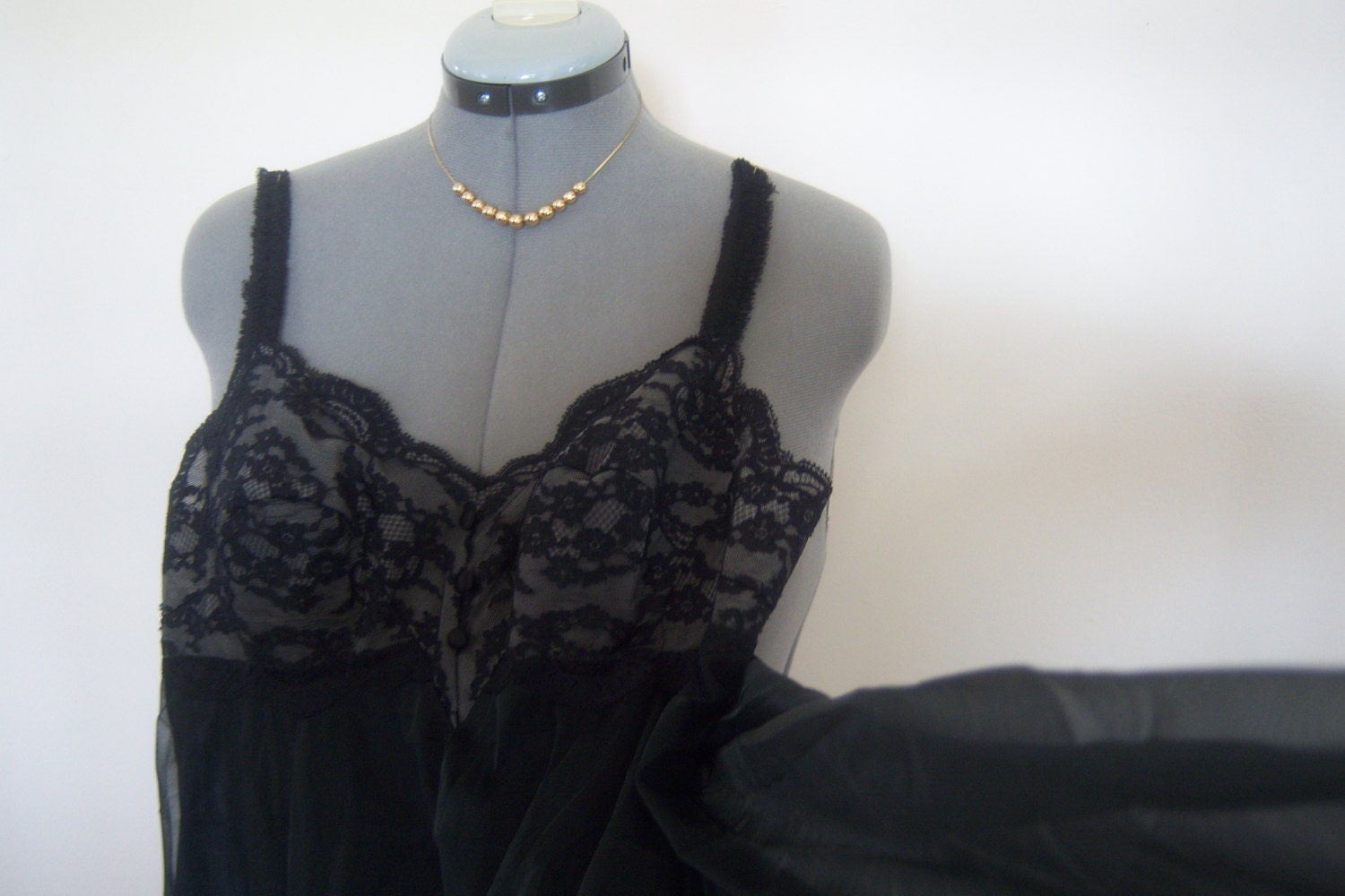Vintage Black Lingerie Lace Nylon Size 34