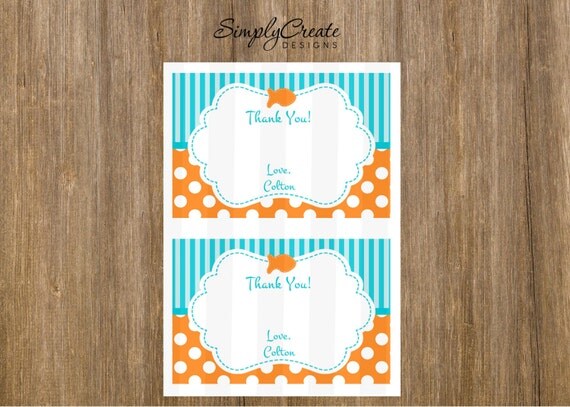 Goldfish Thank You Card Digital Two 4x6 cards on 8.5x11 JPEG Il_570xn