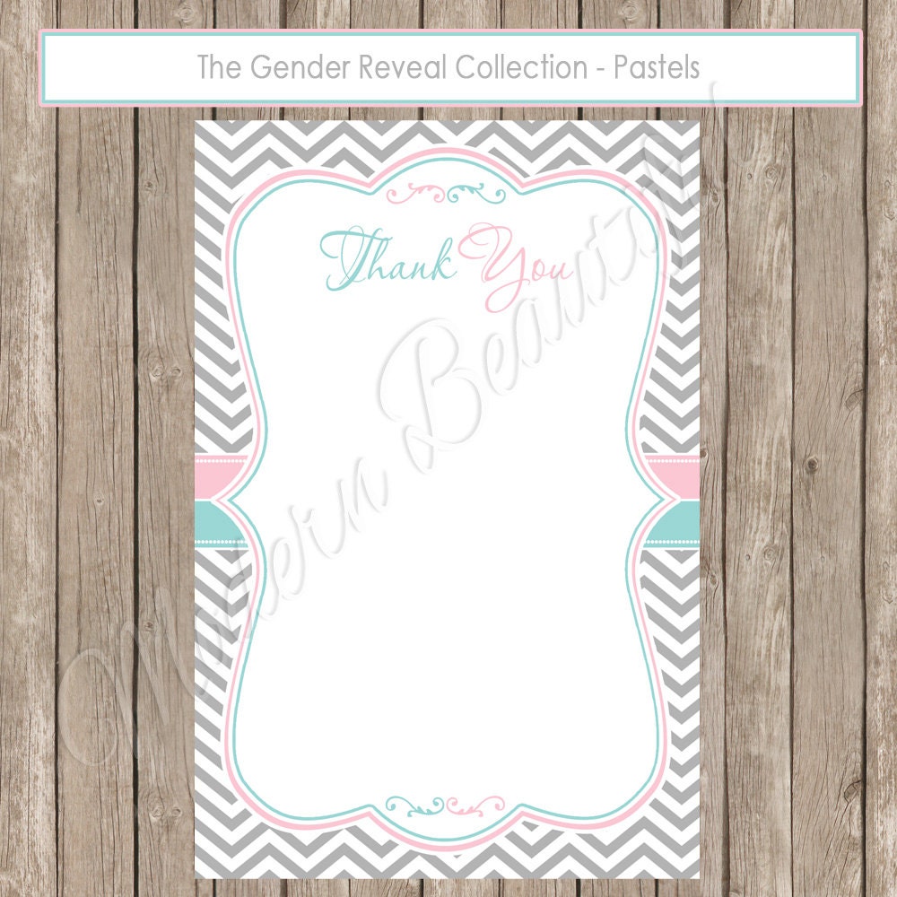 Thank You Note Card - Gender Reveal Pink and Blue Chevron Baby Shower Printable 4x6 Thank You Note Cards- GenderReveal1 INSTANT DOWNLOAD Il_570xn