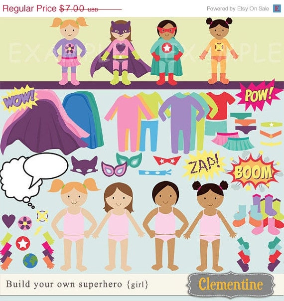 40% OFF SALE Build your own superhero clip art images, superhero clipart, superhero images (girl)- Instant Download Il_570xn