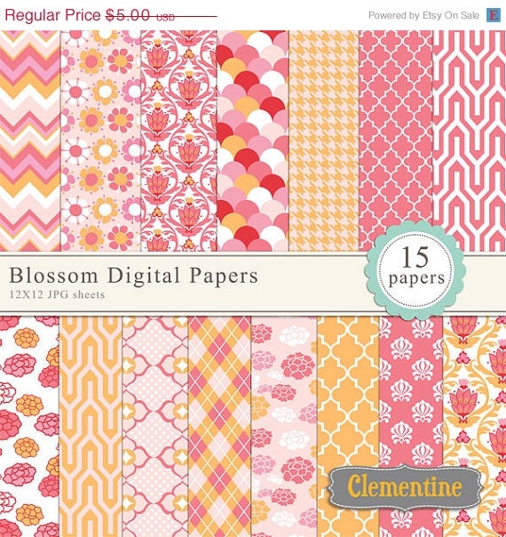 40% OFF SALE Floral scrapbook paper 12x12, damask digital scrapbooking paper, royalty free- Instant Download Il_570xn