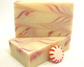 Peppermint Soap Artisan Cold Process Red White Swirl Christmas Body Bar - EweniqueEssentials