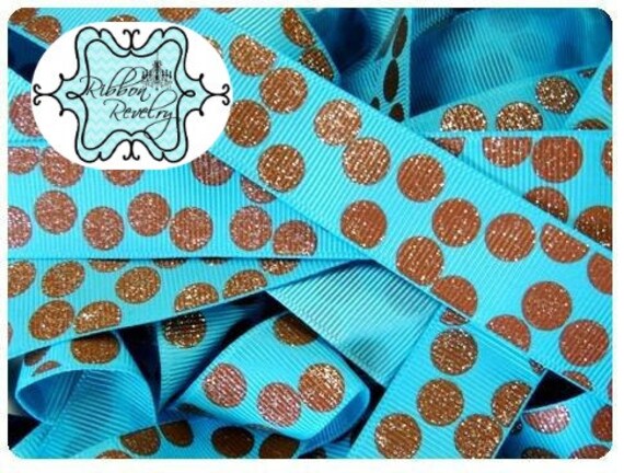 Brown glitter silly dots printed on pink 7/8" grosgrain ribbon-High Quality Il_570xn
