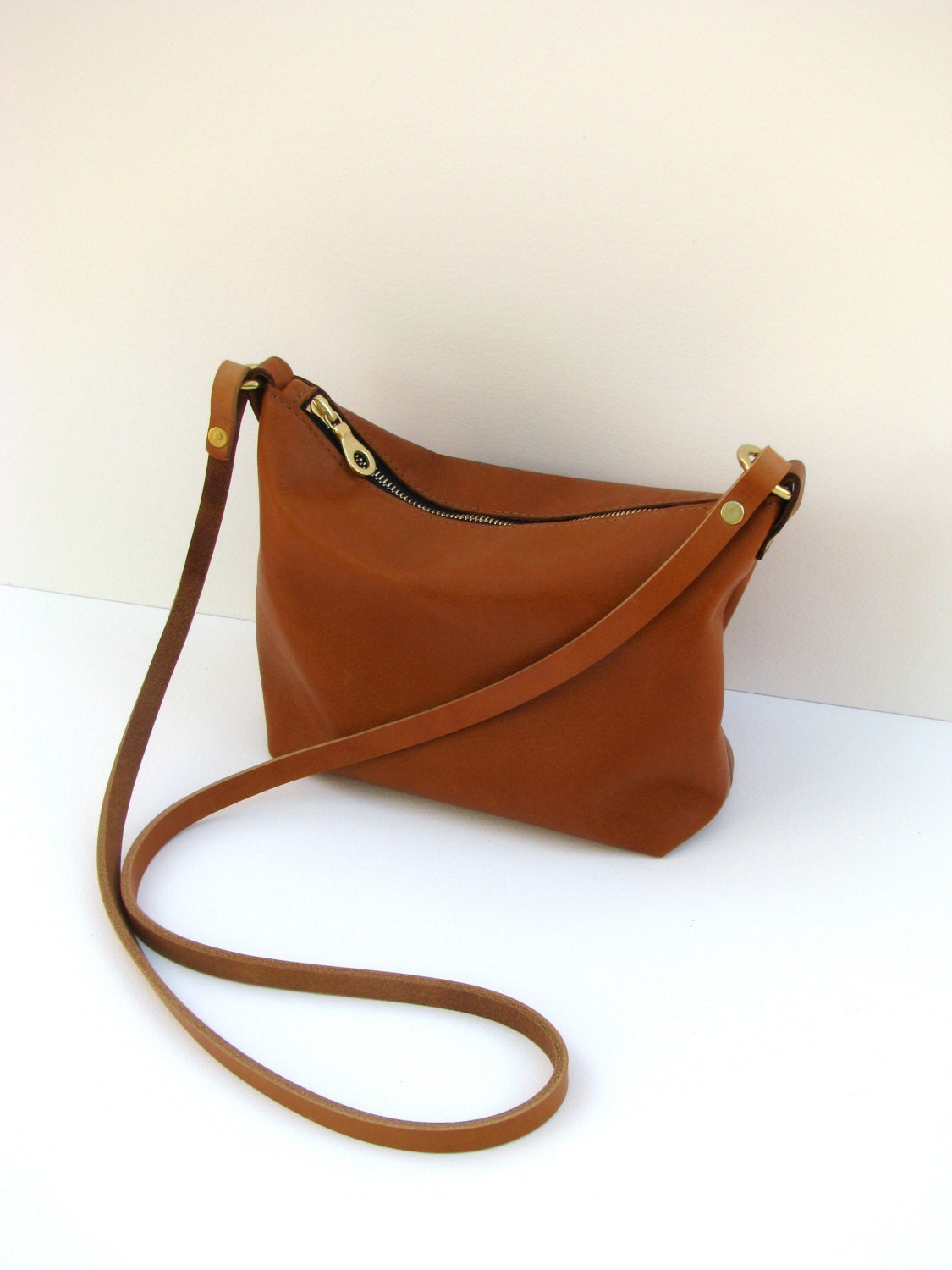 MINI Cross Body Purse    small leather messenger bag in cognac