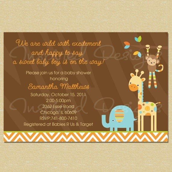 Orange Modern Chevron Jungle Animals Baby Shower Invitation - Boy - Matching Coordinates Available Il_570xn