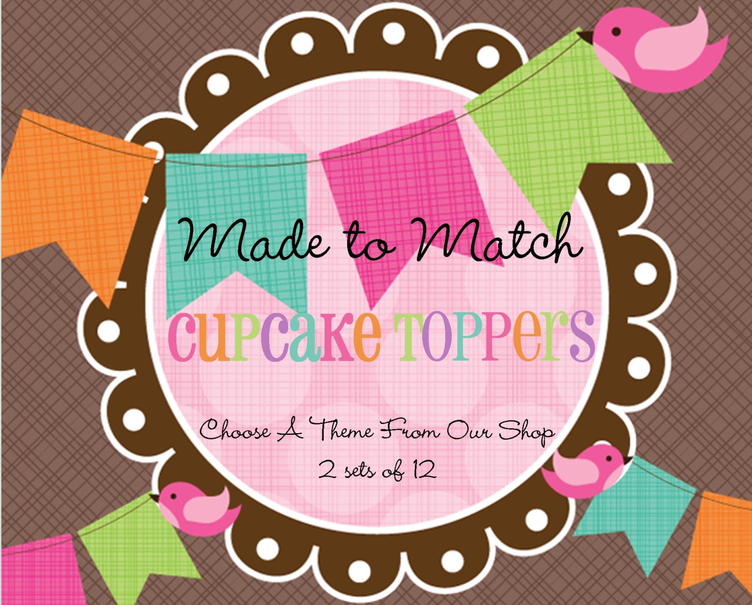 SAVE 2.00 -Made to Match -Set of 24 Personalized Cupcake Toppers- Choose Any Theme in our Shop- Birthday Party -Baby Shower -Bridal Shower Il_570xn