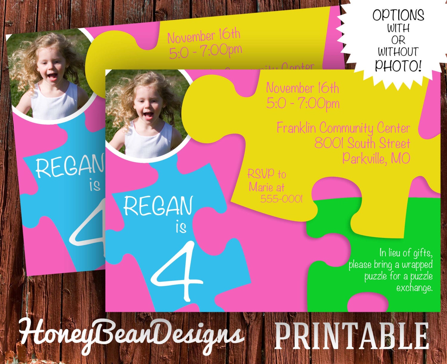 Puzzle Birthday Party Invitation Puzzles Puzzle Piece Add A Photo Option