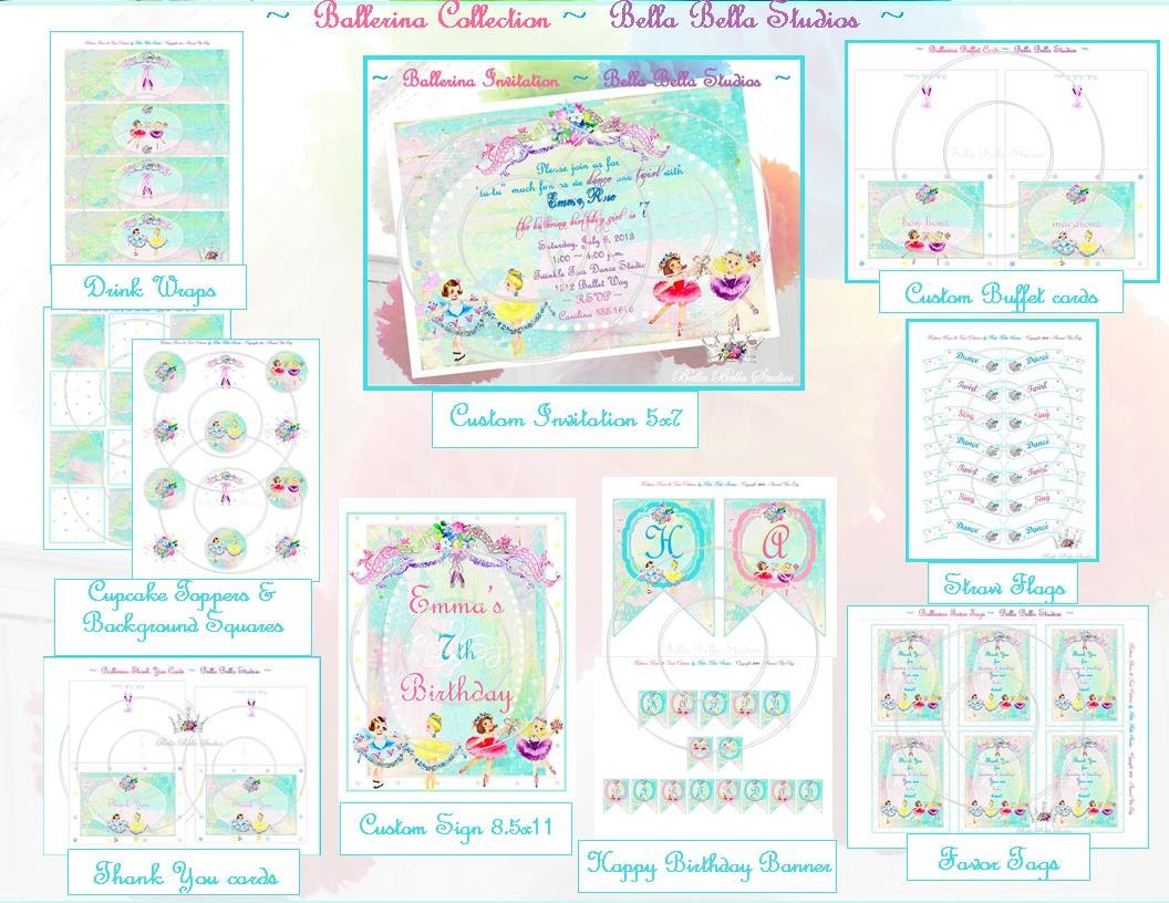 BALLET Birthday Party - Custom PRINTABLE COLLECTION - Ballerina - Bella Bella Studios Il_570xn