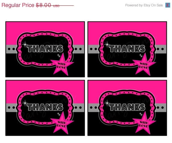 SALE INSTANT DOWNLOAD - Thank You Cards - Printable- Sweet 16 - Hollywood - Academy Awards - Oscar Night - Movie Night Il_570xn