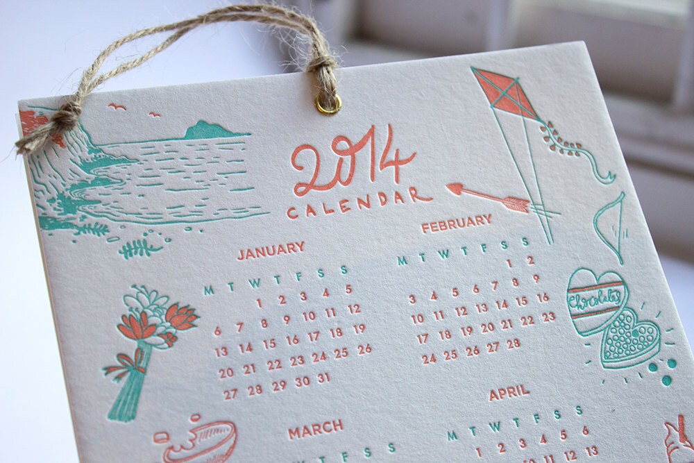 2014 Letterpress Wall Calendar by MeticulousInk on Etsy