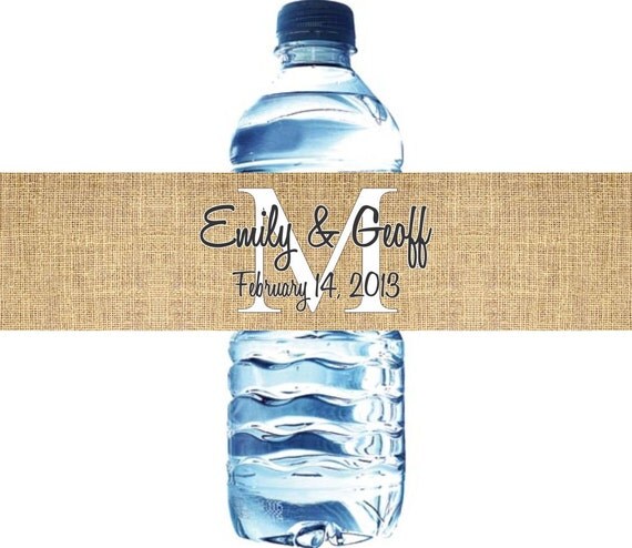 100 Burlap Wedding Water Bottle Labels - Waterproof Labels Printed with your wedding colors Il_570xn