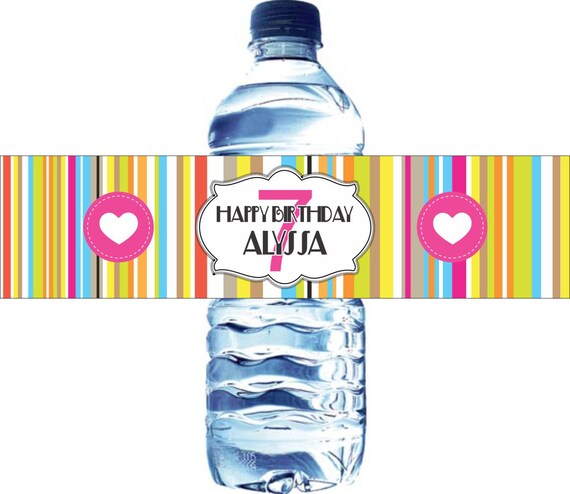 50 Vintage Candy Stripes Water Bottle Labels - Waterproof and self stick Il_570xn