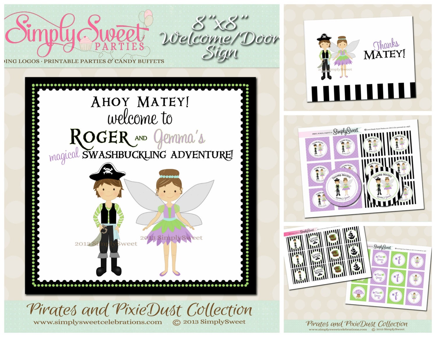 Pirates & Pixie Dust Birthday Party Package- Printable PDF files Il_570xn