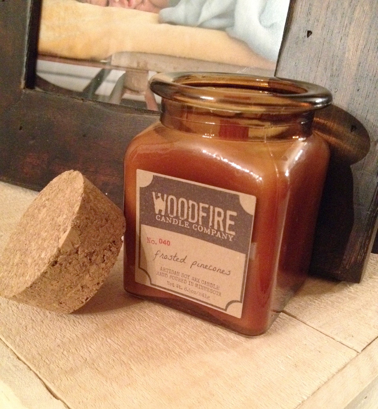 Amber Apothecary Cork Topped Jar Wood Wick Soy Candle 8.5oz *Perfect Gift