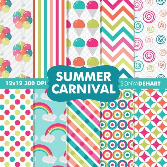 Digital Papers Summer Carnival Rainbows Instant Download Il_570xn