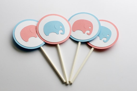 Baby Shower Decoration Cupcake Topper Elephant Gender Reveal Il_570xn