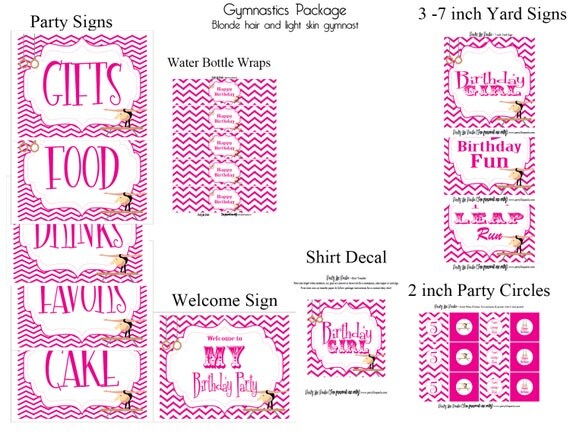 INSTANT DOWNLOAD Printable Gymnastics Package with blonde hair and light skin gymnast...by Party Like Paula Il_570xn